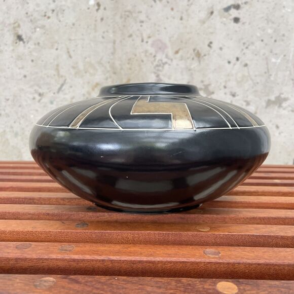 Large 11” VTG Harris Potteries Chicago "CAIRO" Art Deco Design MCM Squat Vase - Picture 3 of 7